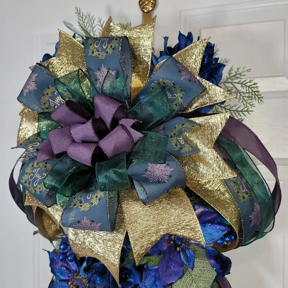 Blue Joy Poinsettia and Hydrangea with Mixed Pines Swag, Holiday Swag